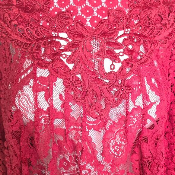 Torrid Rhubarb Mixed Lace High Neck Top Blouse Size 0 Large - Picture 5 of 11